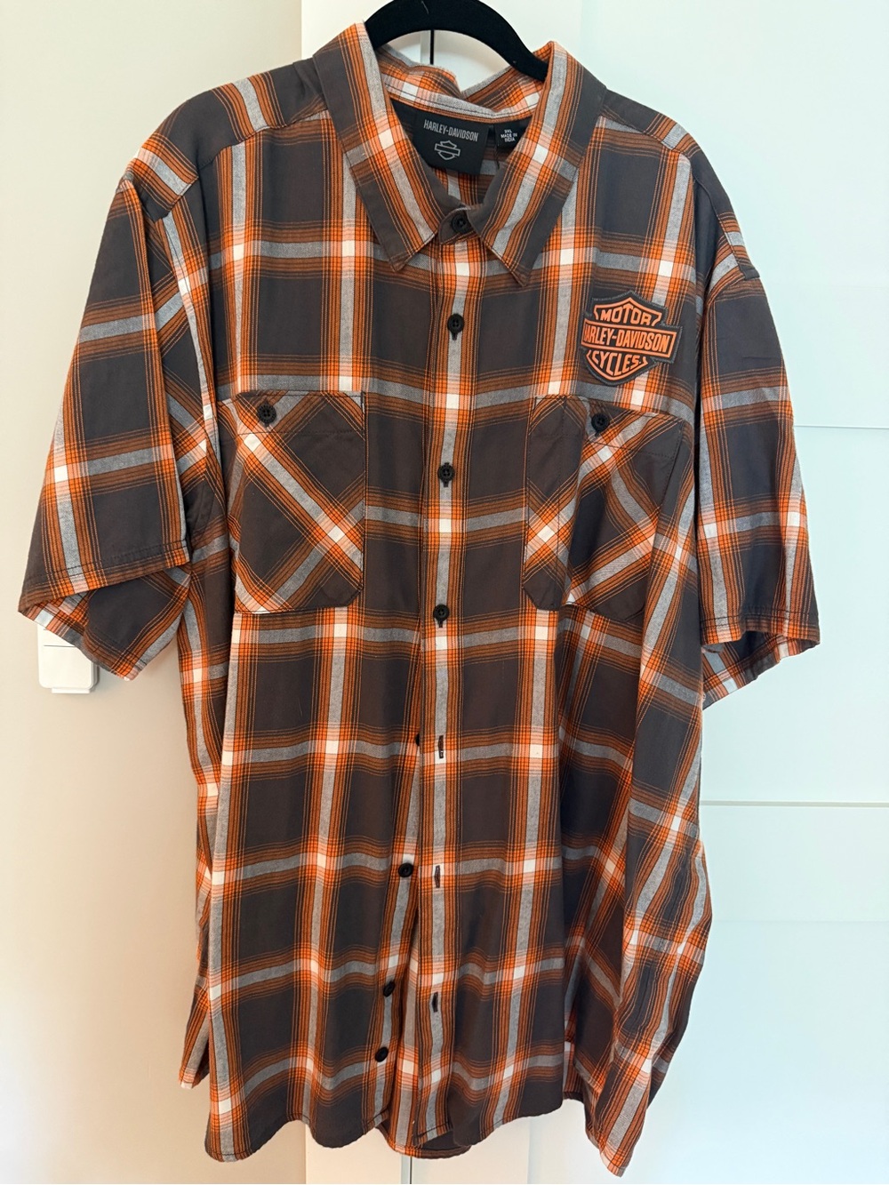 Harley-Davidson Men's Orange & Brown Plaid Short-Sleeve Shirt